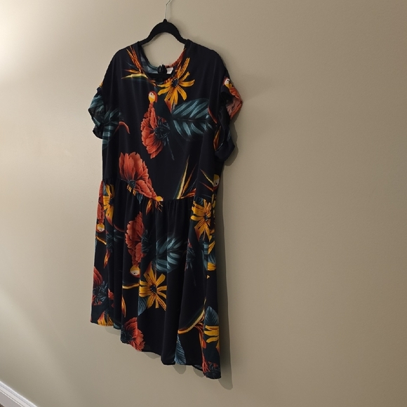 Women’s Babydoll Dress | Size XL | Blue Floral Parrot Print - Picture 4 of 8